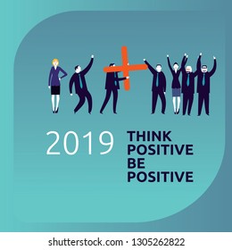 Be positive, Business people celebrating an increidible good year 2019 -Vector Illustration-