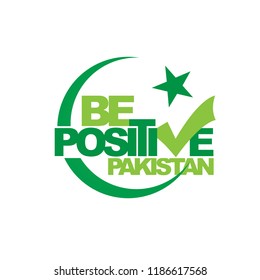 Be Positive Pakistan Typography with Crescent Moon Color Symbol Vector Creative Logo