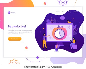 Be productive! Pomodoro technique. Landing page template. Flat vector illustration.