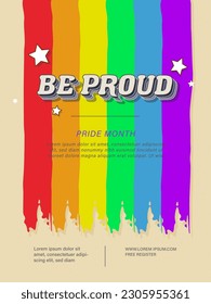 Be proud text on rainbow color brush LGBT pride month poster background