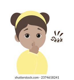 Be quiet concept. Girl is making shhh. Vector flat illustration. Cartoon people design. Suitable for animation, using in web, apps, books, education projects