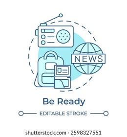 Be ready soft blue concept icon. Prepare for potential escape. Evacuation level. Emergency response. Round shape line illustration. Abstract idea. Graphic design. Easy to use in application