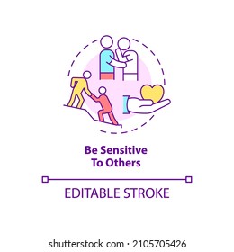 Be sensitive to others concept icon. Offer emotional support abstract idea thin line illustration. Support group. Isolated outline drawing. Editable stroke. Roboto-Medium, Myriad Pro-Bold fonts used