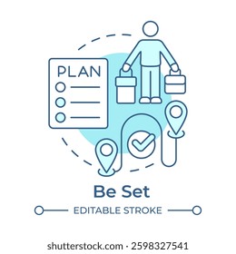 Be set soft blue concept icon. Plan of escape from danger. Evacuation level. Emergency response. Round shape line illustration. Abstract idea. Graphic design. Easy to use in presentation