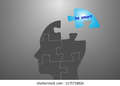 Be smart abstract vector of silhouette of man's head of puzzles. Can be used as a banner, print on t-shirt etc.