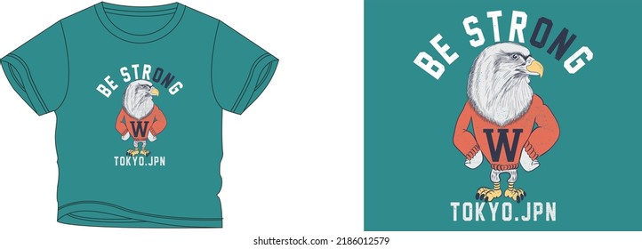 Be stong tokyo.jpn t-shirt design background color is a dark green and t-shirt color is a dark green beautiful color and beautiful design