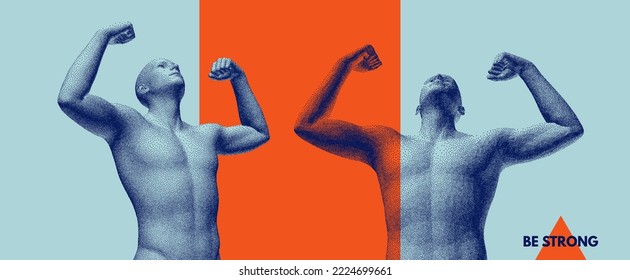 Be strong! Champion raising both hands in the air as a true winner. Victory and freedom. Strong man raising hands up. Sport symbol. Leadership or workout bodybuilding concept. Vector illustration.