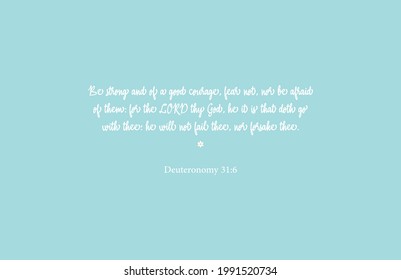 Ser fuerte y con buen coraje impresión de pared, verso de biblia inspirador, afiche moderno, impresión minimalista, decoración doméstica, texto bíblico sobre fondo azul, Deuteronomio 31:6, bonito cartel, ilustración vectorial