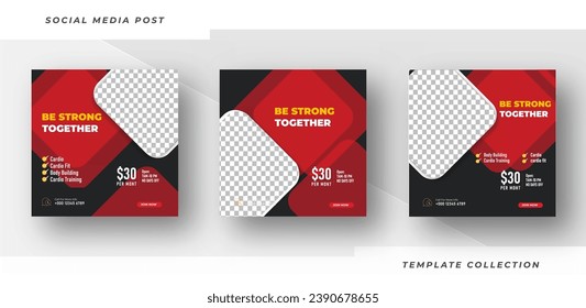 Be Strong together template gym, Workout, fitness and Sports social media post banner, fitness gym social media post banner design.