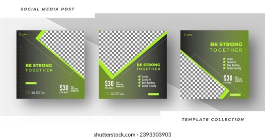 Be Strong together template gym, Workout, fitness y Sports, publicación de banner en medios sociales, fitness gym social media post diseño de banner.