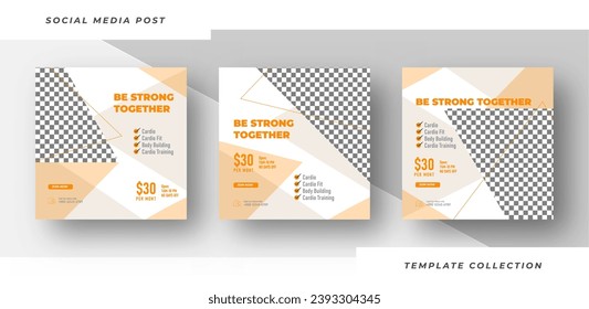 Be Strong together template gym, Workout, fitness and Sports social media post banner, fitness gym social media post banner design.