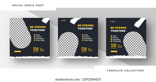 Be Strong together template gym, Workout, fitness and Sports social media post banner, fitness gym social media post banner design.