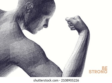 Be strong! Victory and freedom. Strong man. Sport symbol. Leadership or workout bodybuilding concept. Vector illustration.