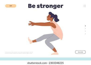 Be stronger concept for landing page design template with young woman doing training workout