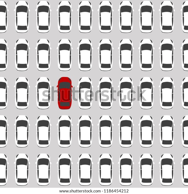 Be\
unique concept with red car surrounded by white cars\
