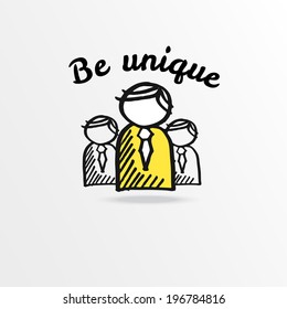 Be unique doodle sketch, vector illustration, hand drawing