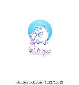 Be Unique, Little Cute Unicorn, and line  lettering composition vector illustration for your label, logo, emblem