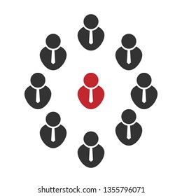 Be Unique person think differently, being different concept. Vector pictogram in black and red color. Isolated sign on white background.