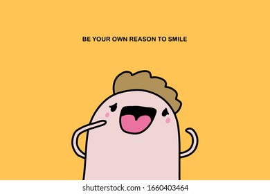 Be your own reason to smile hand drawn vector illustration man cheerful expressive yellow