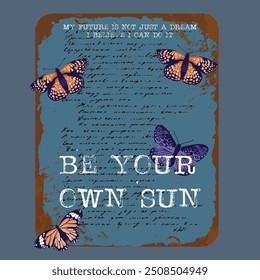 Be Your Own Sunshine lettering, citação motivacional girassol para impressão, cartaz, cartão, t-shirt, caneca e muito mais