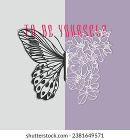 to be yourself butterflies positive quote flower design margarita mariposa stationery, mug, t-shirt, fashion slogan style spring summer sticker and etc fashion design Swallowtail Metamorphosis