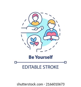 Be yourself concept icon. Getting along with teenagers abstract idea thin line illustration. Practicing mindfulness. Isolated outline drawing. Editable stroke. Arial, Myriad Pro-Bold fonts used