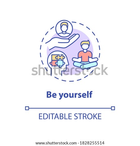 Be yourself concept icon. Psychological wellbeing. Mindful individual. Student mental health. Self acceptance idea thin line illustration. Vector isolated outline RGB color drawing. Editable stroke