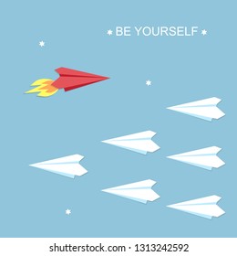 Be yourself concept. Red and white airplanes vector illustration