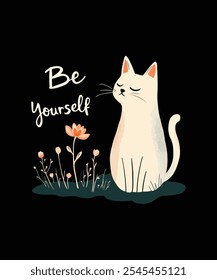 Be Yourself Minimalist Cat T-Shirt Inspirational Cat Quote Design