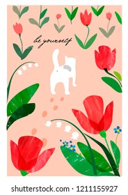 be yourself motivation. Vector illustration. Floral background