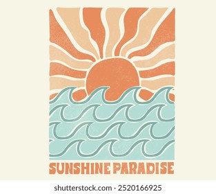 Beach abstract wave artwork. Summer vector graphic design for apparel, stickers, posters, background and others. Surfing club vector design. Sunshine paradise artwork.