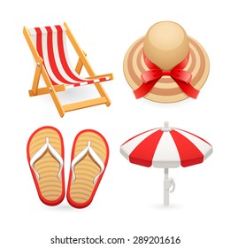 Beach Accessories Icons Set for Your Sea and Vacation Projects. Isolated on white background.