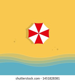 Beach accessories on sand. Top view. Vector illustration in flat design