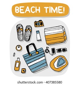 Beach Accessories Outdoor Elements (Doodle Vector Illustration) 