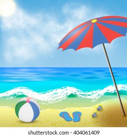 beach accessories for summer holidays on sand by the sea