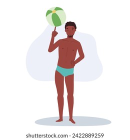 Beach Activity concept. man Enjoying Beachball Game. Joyful man Playing with Beachball