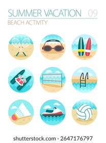 Beach activity vector icon set. Summer time. Vacation, eps 10