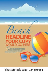 Beach ad marketing poster template. EPS 8 vector, grouped for easy editing. No open shapes or paths.