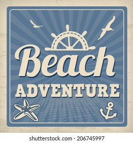 Beach adventure background in retro style, vector illustration