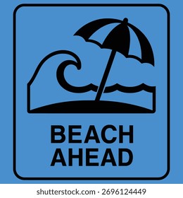 Icono de advertencia de señal de playa con símbolo de paraguas y ola