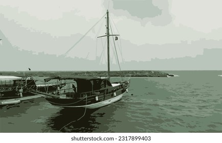 The beach in Antalya background 
ship 