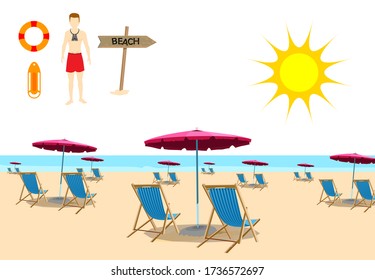 beach area with umbrella and chair + beach guard