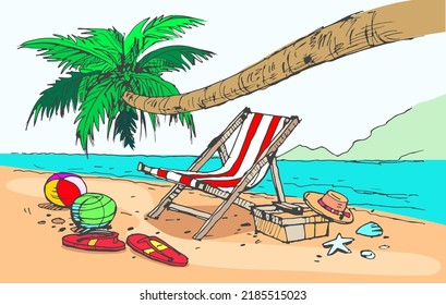 Vector de arte de playa para ilustración, tarjeta, decoración