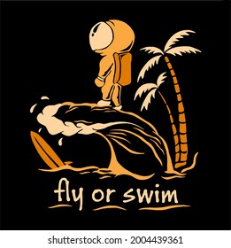 beach astronaut illustration design for t-shirt screen printing design
