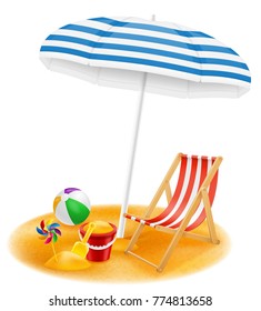 beach attributes umbrella and deck chair stock vector illustration isolated on white background