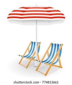 beach attributes umbrella and deck chair stock vector illustration isolated on white background