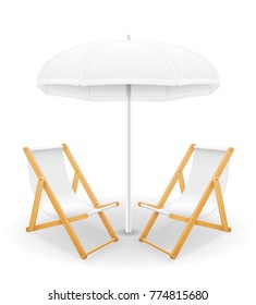 beach attributes umbrella and deck chair stock vector illustration isolated on white background