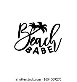 Beach Babe calligraphy with palm tree silhouette.