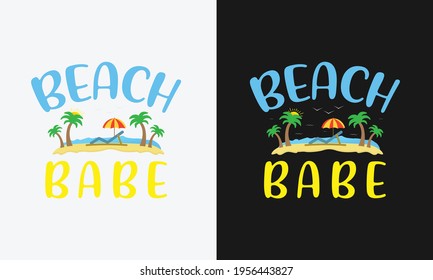 beach babe, hello summer calligraphy, hand drawn lettering illustration vector