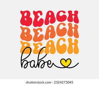 Beach babe Summer quote retro typographic heart art welcome sign on a white background